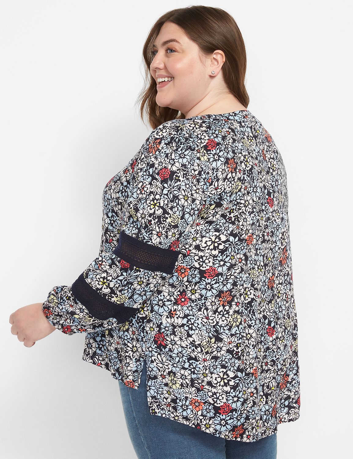 Long Sleeve V Neck Button Front Mes Product Image 2