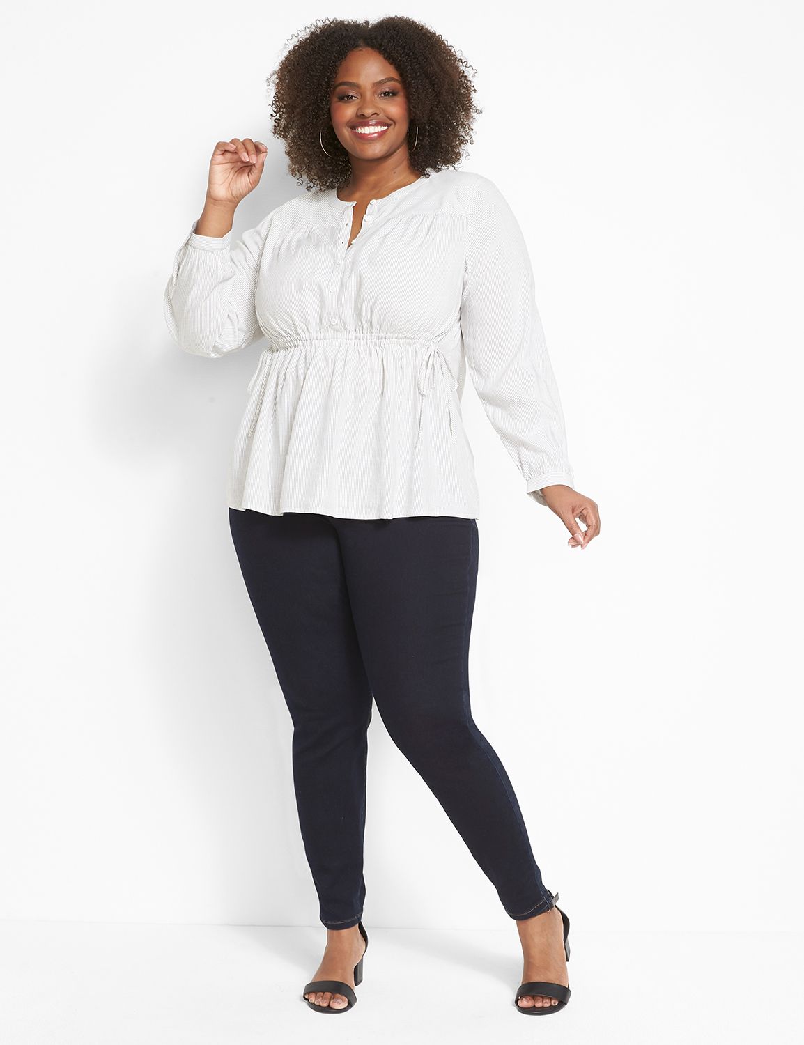 No-Peek Waist Detail Popover Blouse