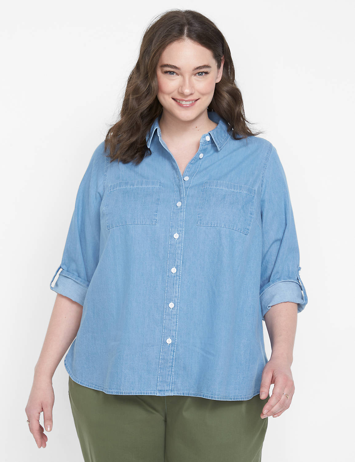 Long Sleeve Button Front Chambray S Product Image 1