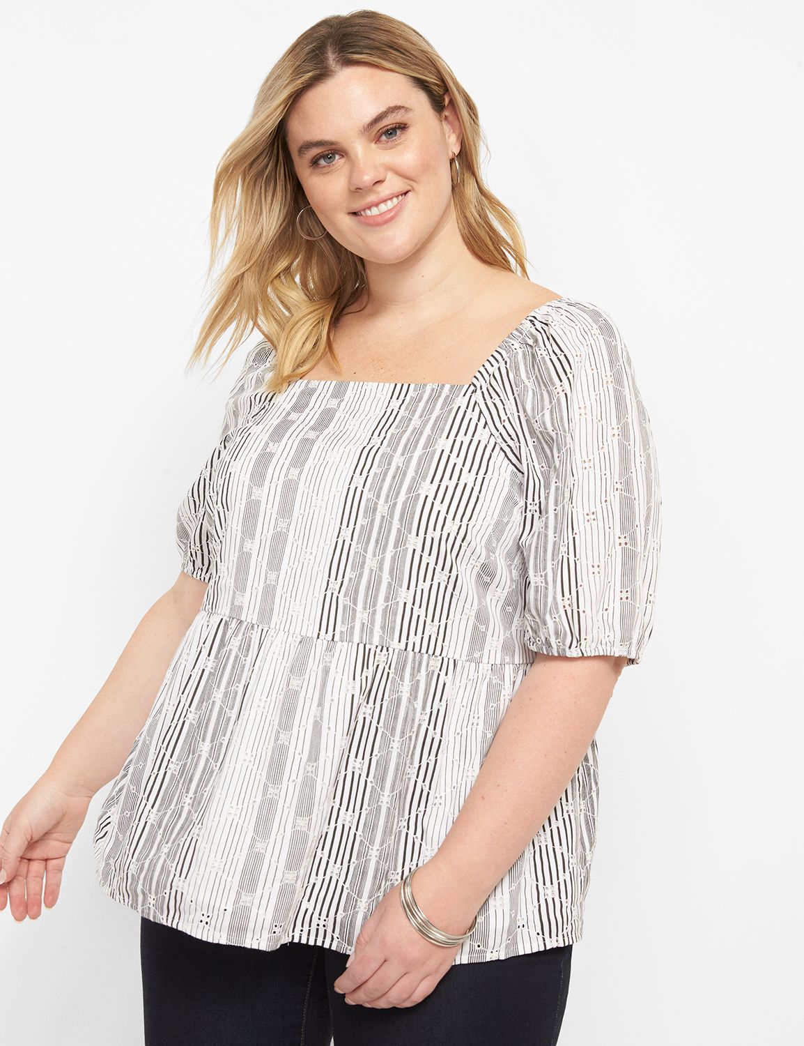 Short Sleeve Square Neck Peplum Eye Product Image 1