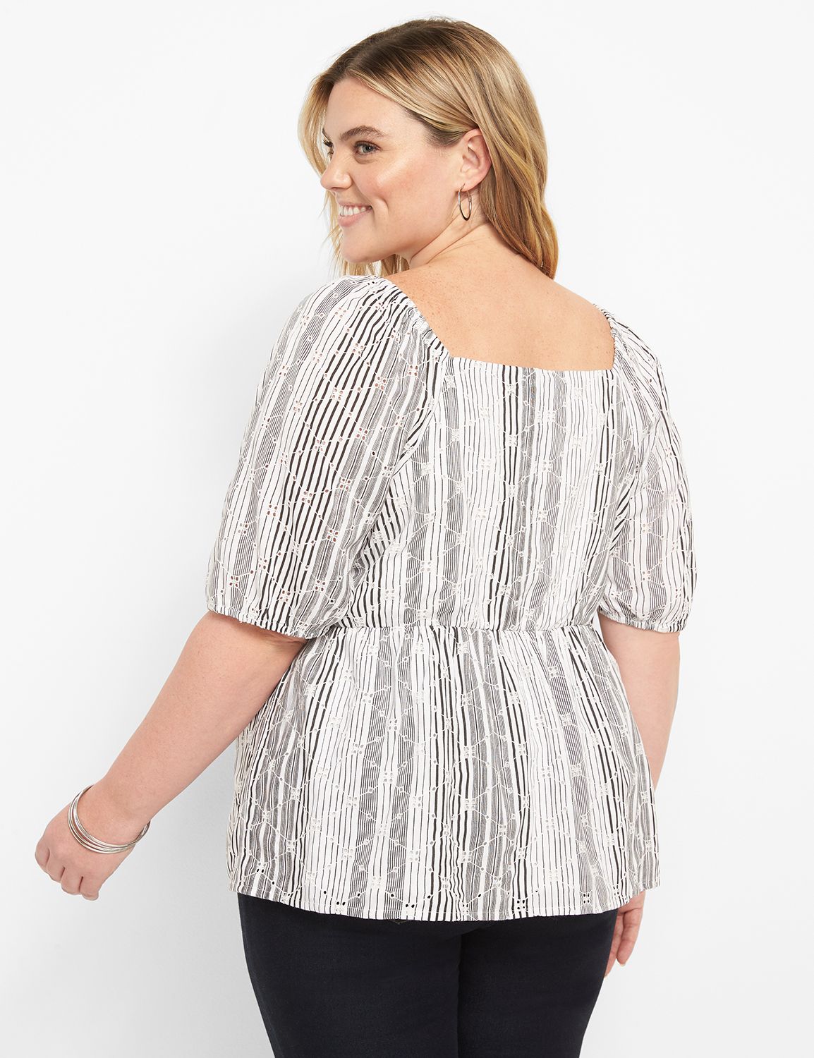 Short Sleeve Square Neck Peplum Eye Product Image 2