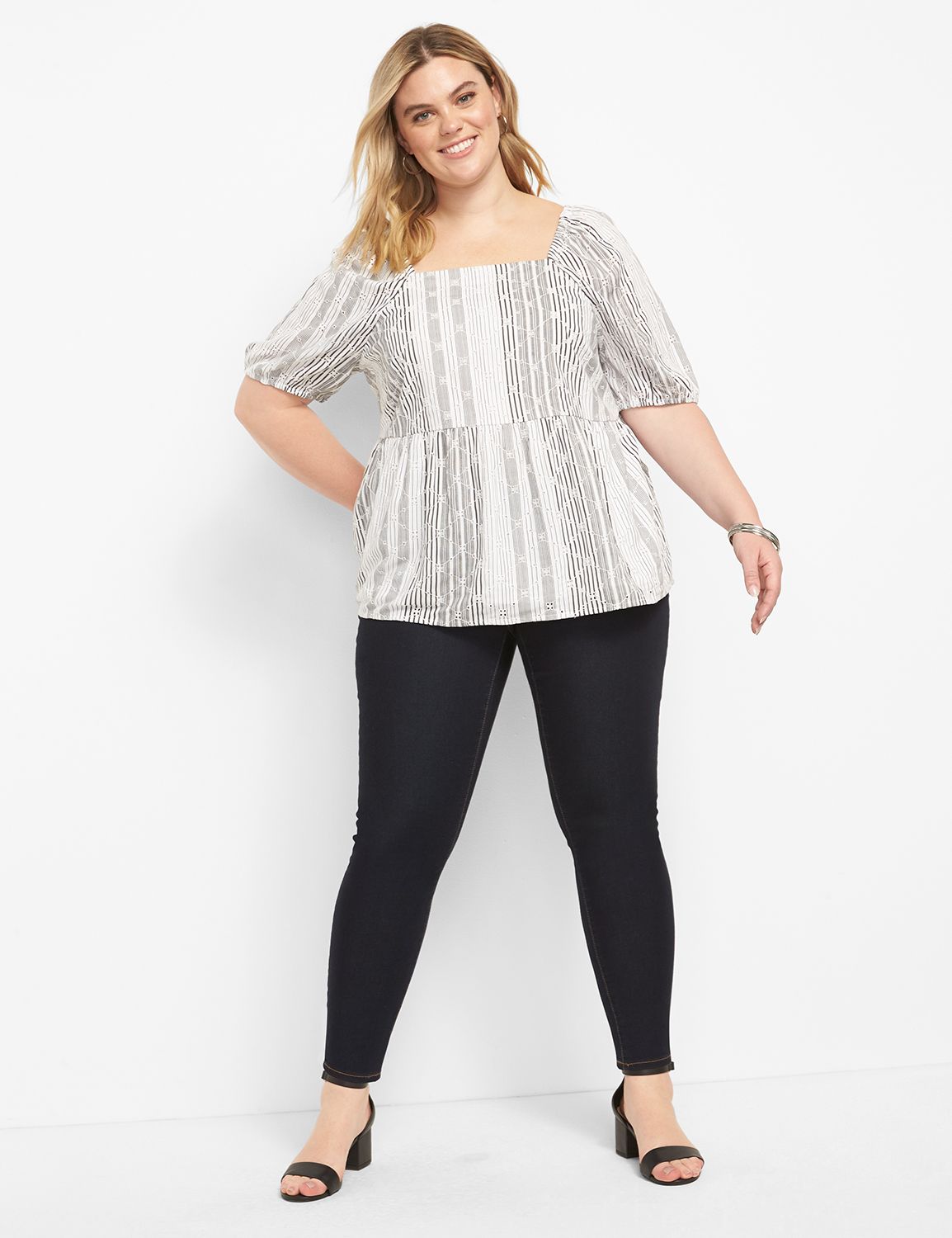 Short Sleeve Square Neck Peplum Eye Product Image 3