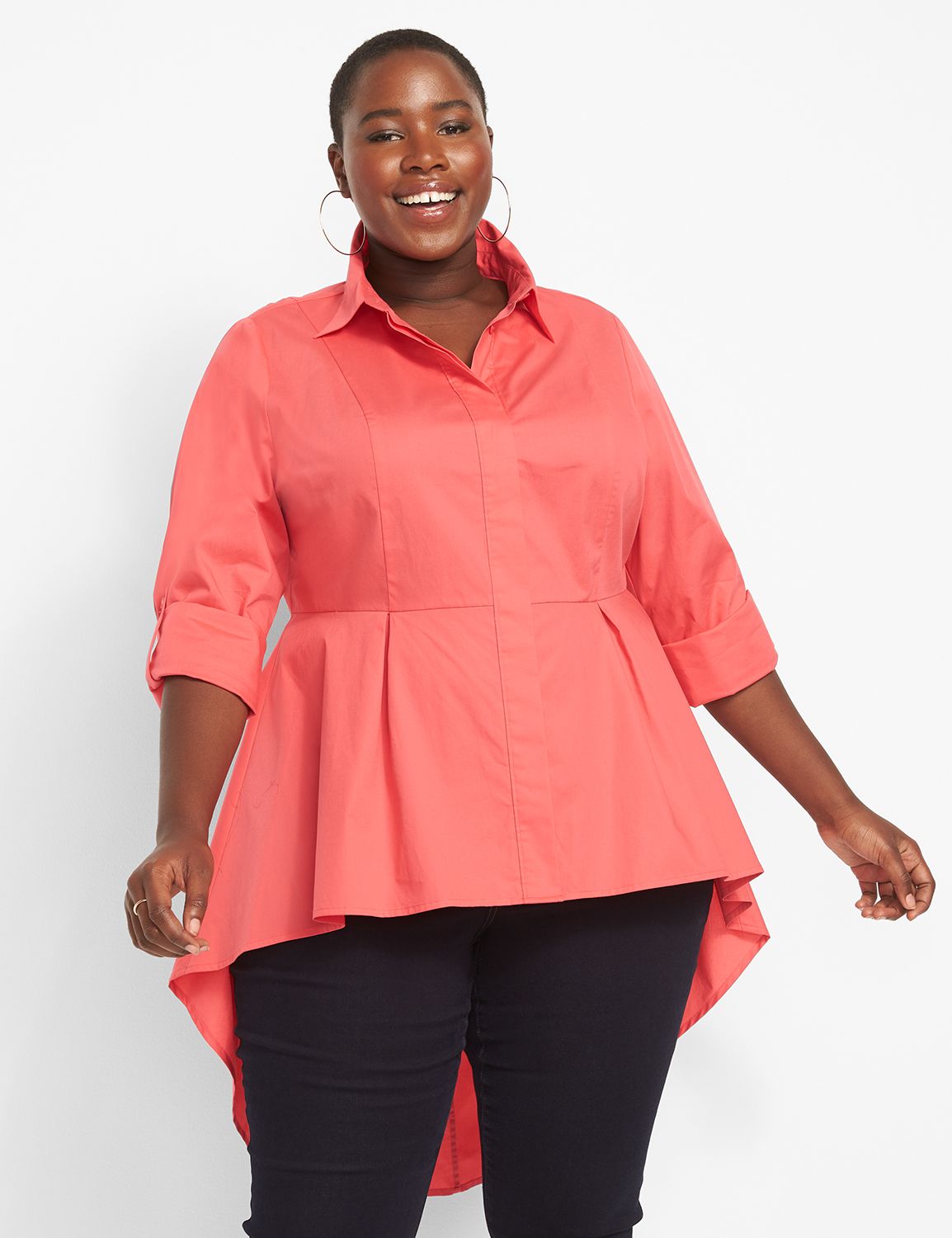 Long Sleeve Extreme Peplum Tunic SP 40s 1127287:PANTONE Rouge Red:12 Product Image 1