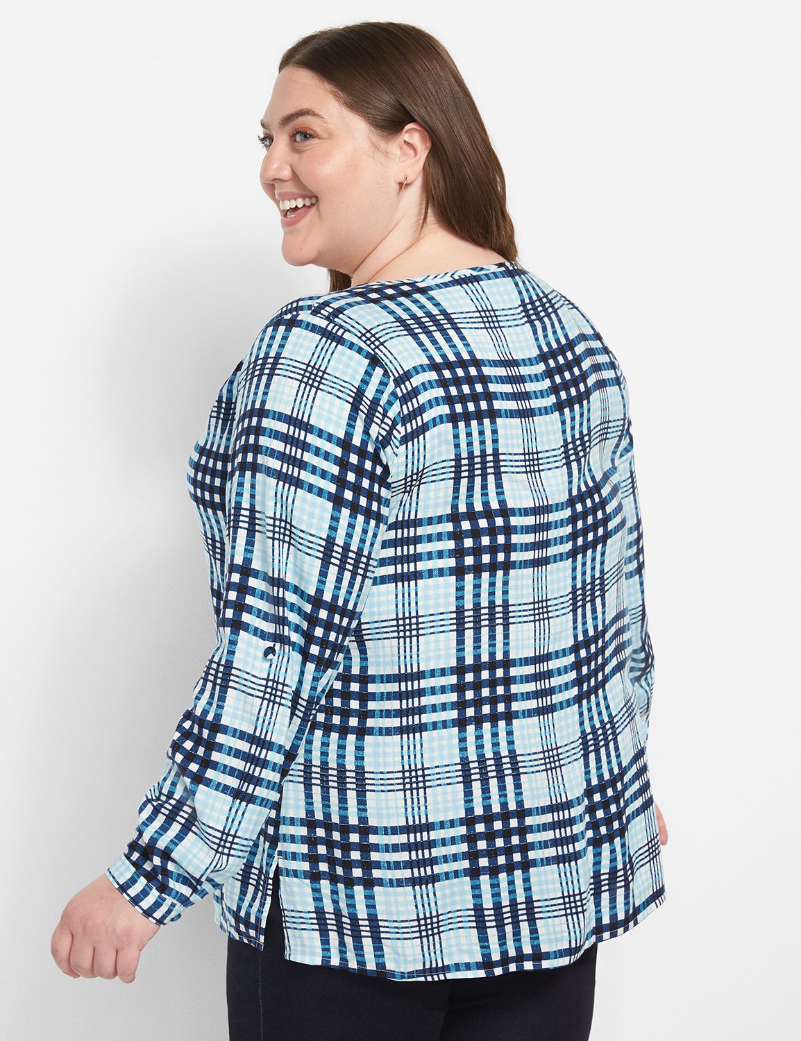 Long Sleeve Split Neck Tie Hem Butt Product Image 2