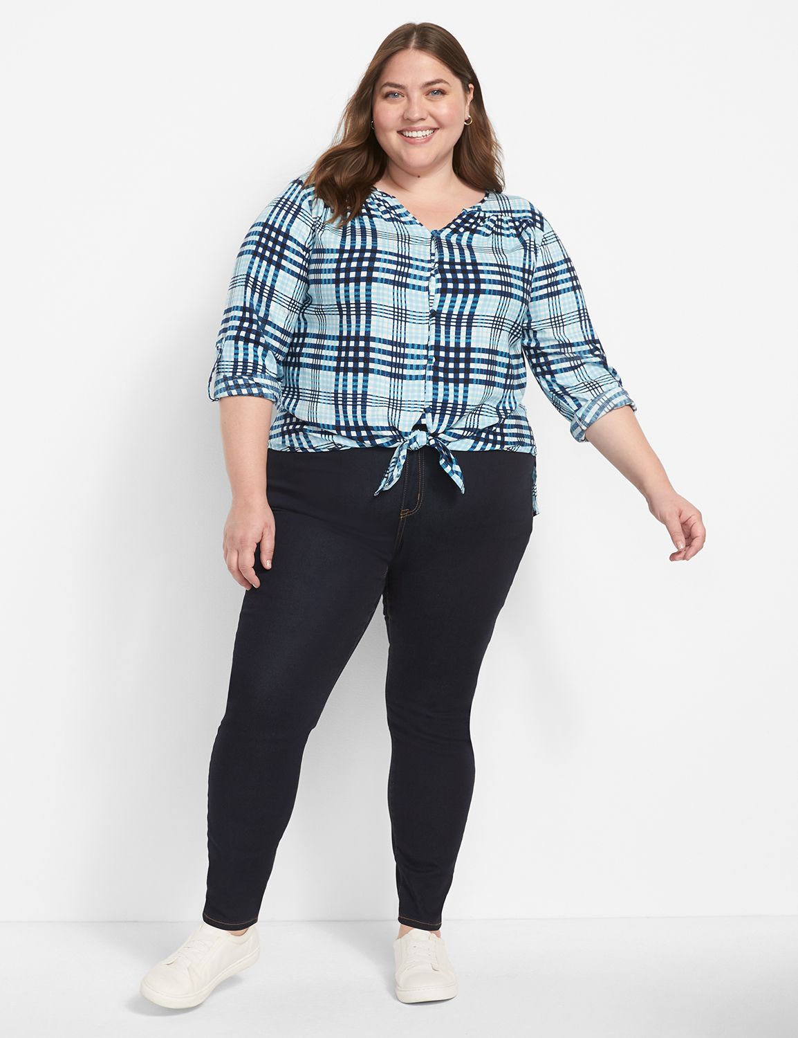 Long Sleeve Split Neck Tie Hem Butt Product Image 3