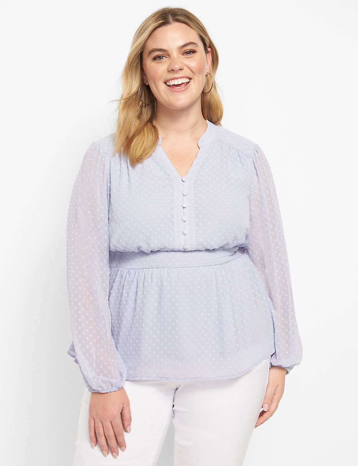 Long Sleeve Mock Split Neck Button Product Image 1