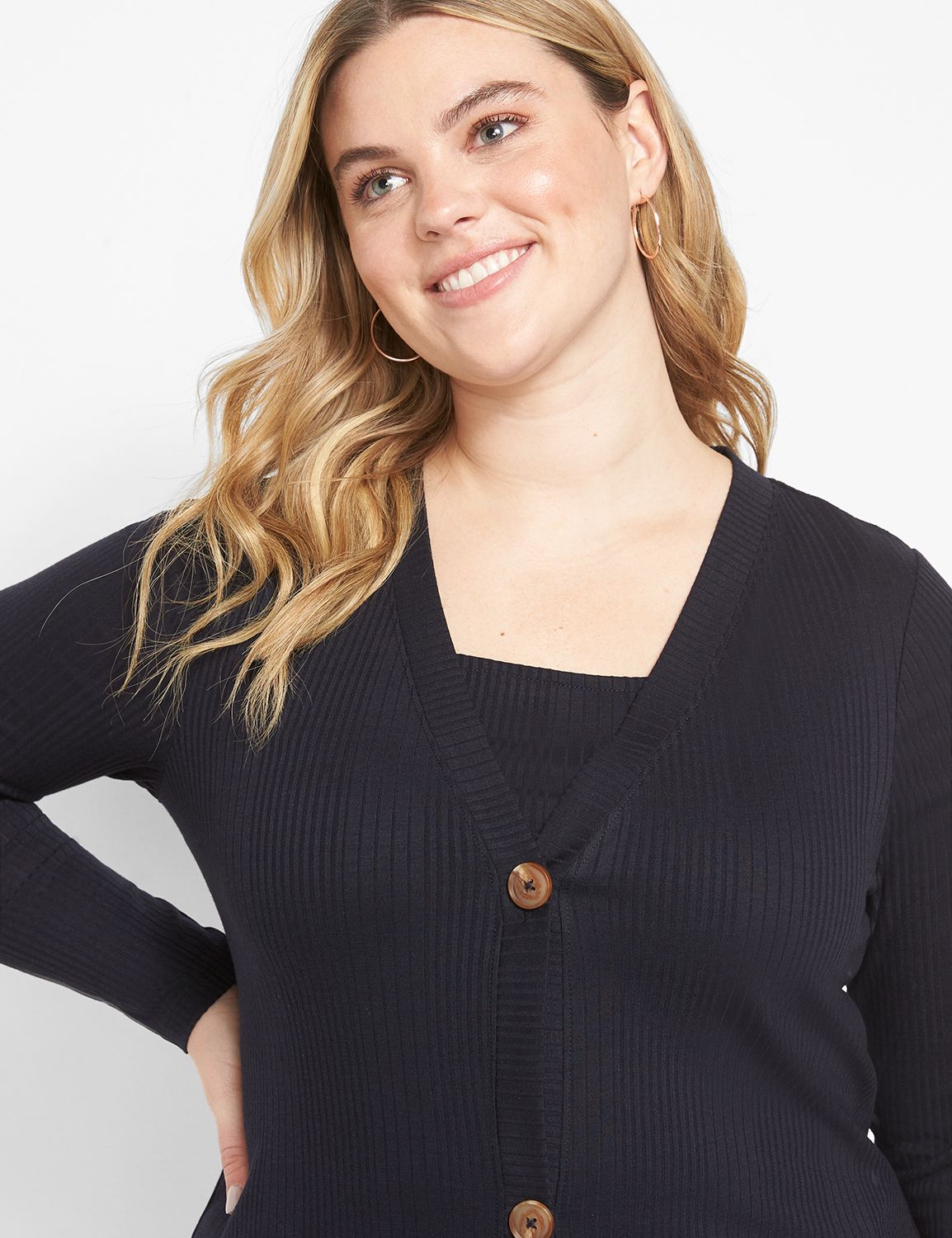 Long Sleeve Button Front Rib Duster Product Image 3