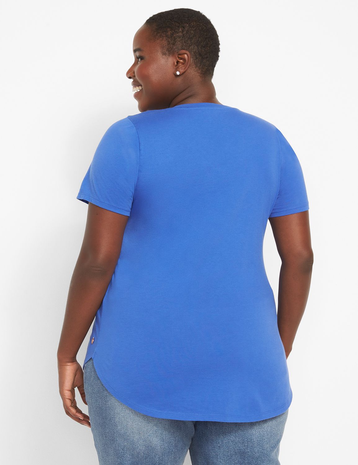 SS VNeck Curved Hem HiLo Graphic: S Product Image 2