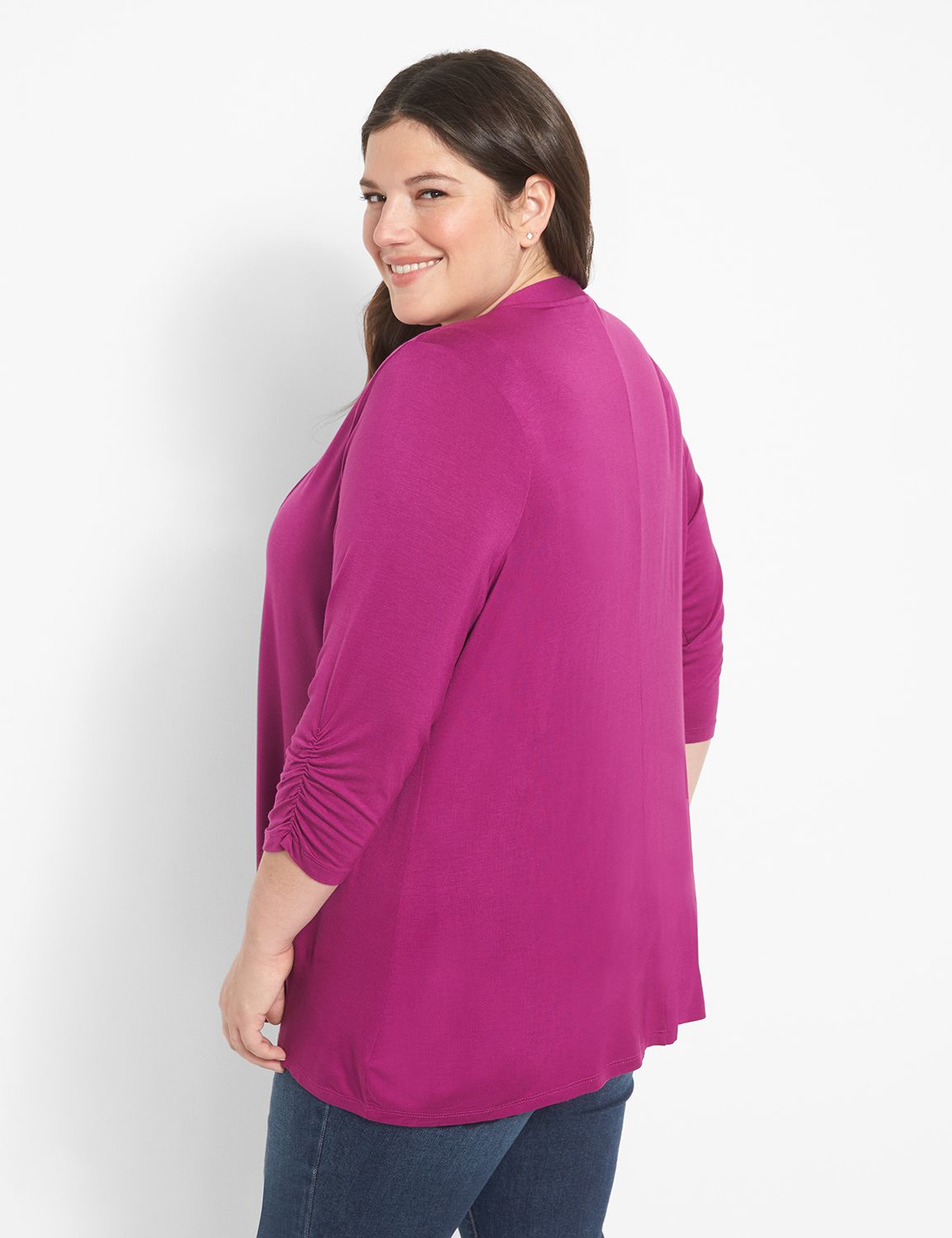 3/4 Sleeve Ruched Sleeve Open Front LaneBryant