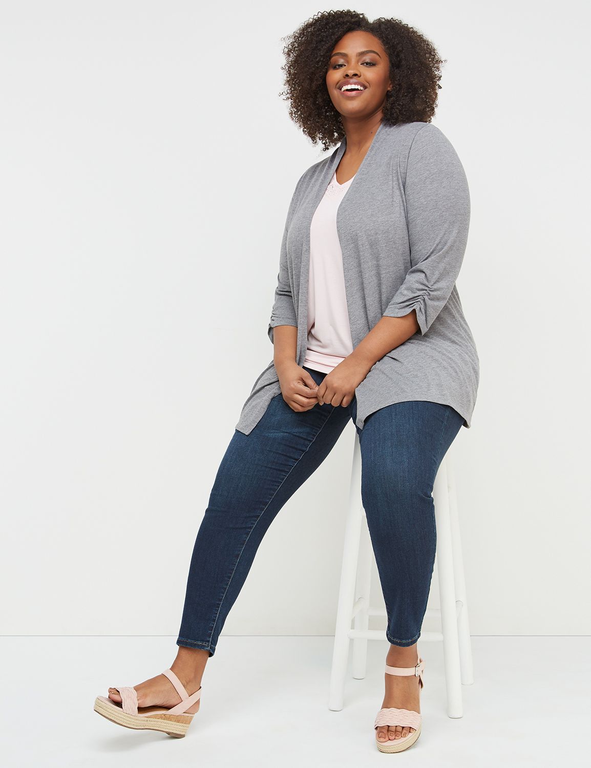 3/4-Sleeve Open-Front Cardigan, LaneBryant