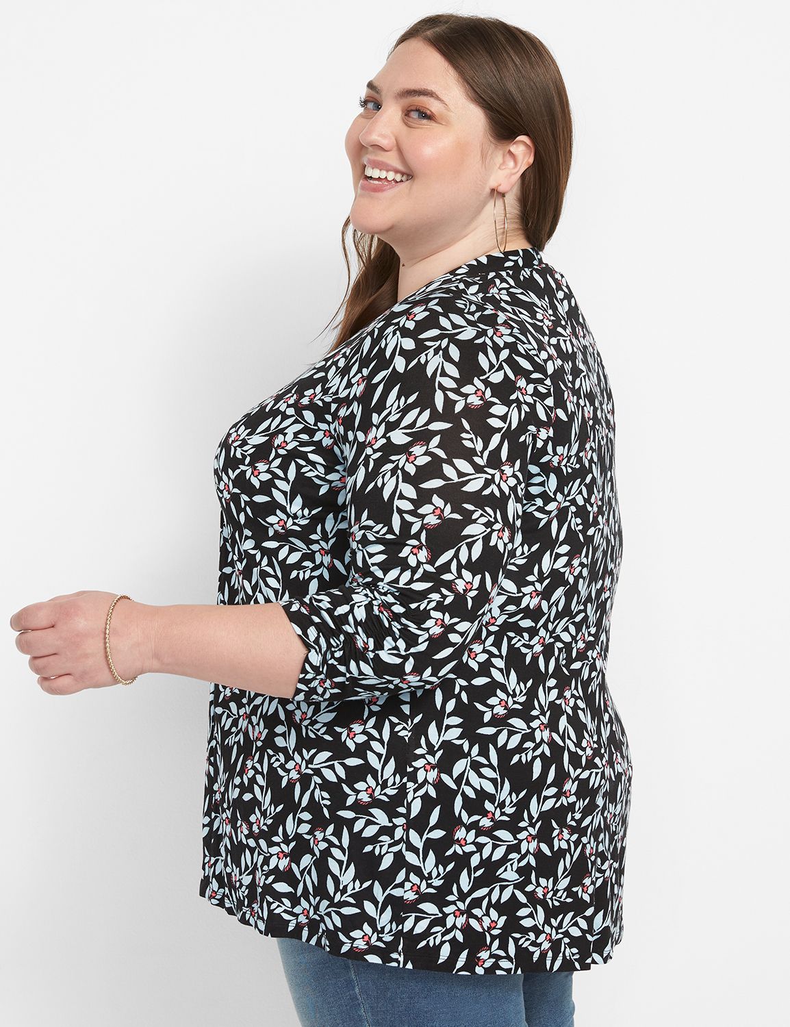 3/4 Sleeve Ruched Sleeve Open Front Product Image 2