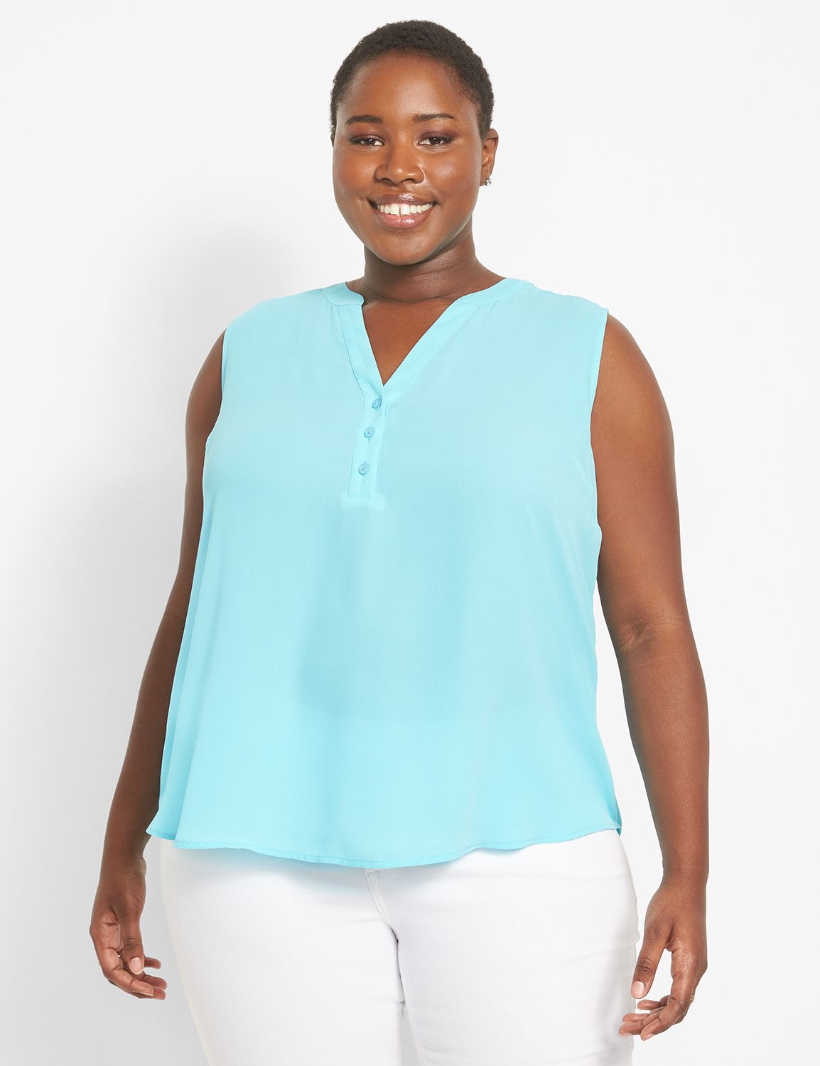 Sleeveless Button Front Popover Cam