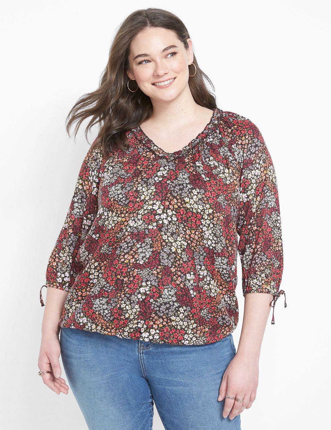 Crushed 3/4 Sleeve 'Citron' V-Neck main image 0