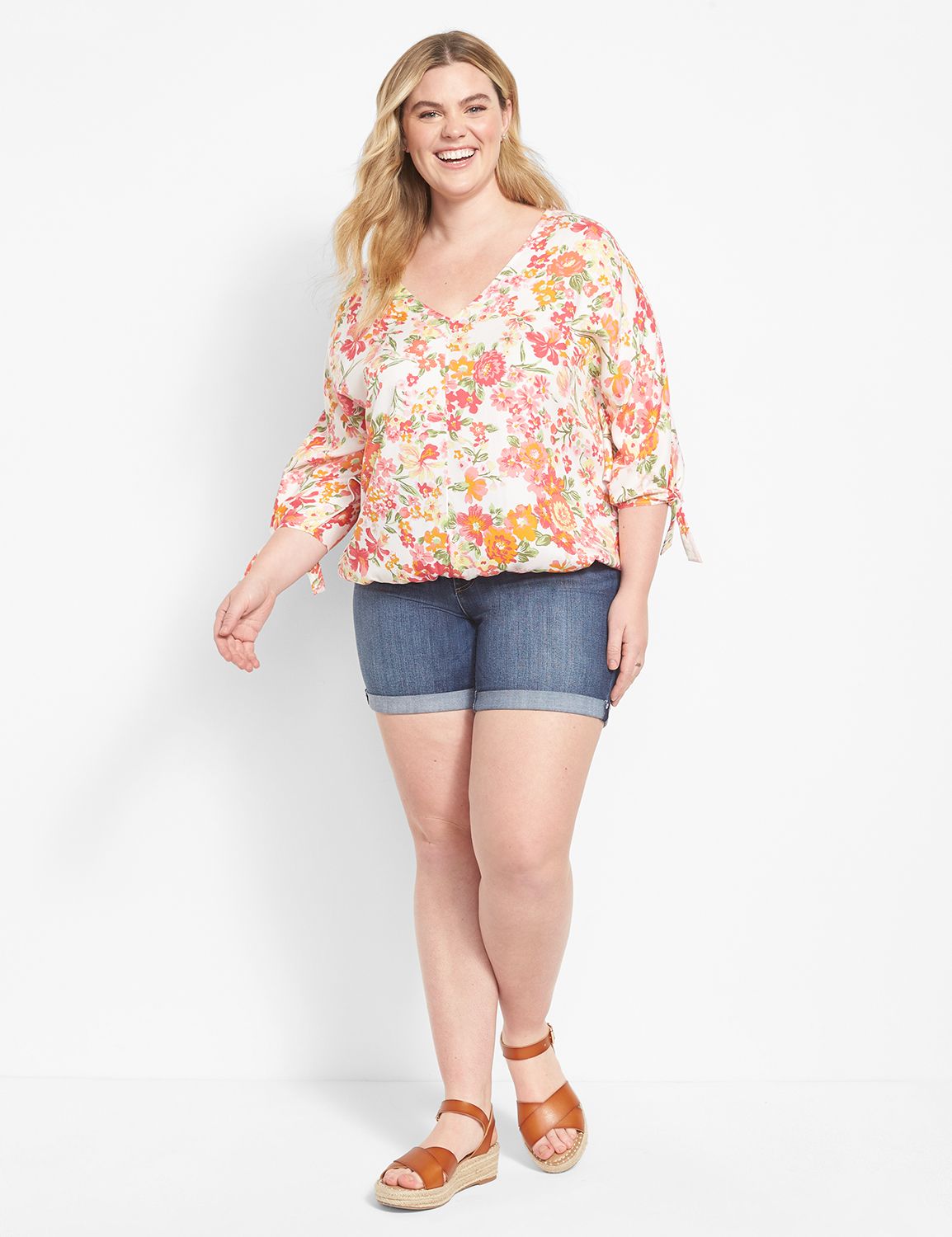 Elastic Sleeve Dolman Top with V-Neckline