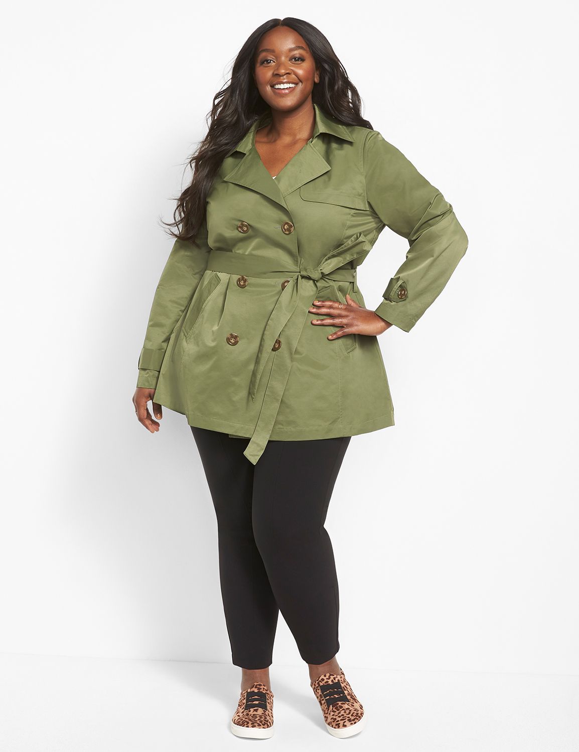 Women's plus size 2025 short trench coat