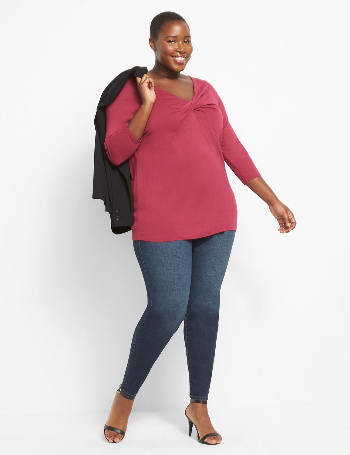Asymmetric 3/4 sleeve banded tunic