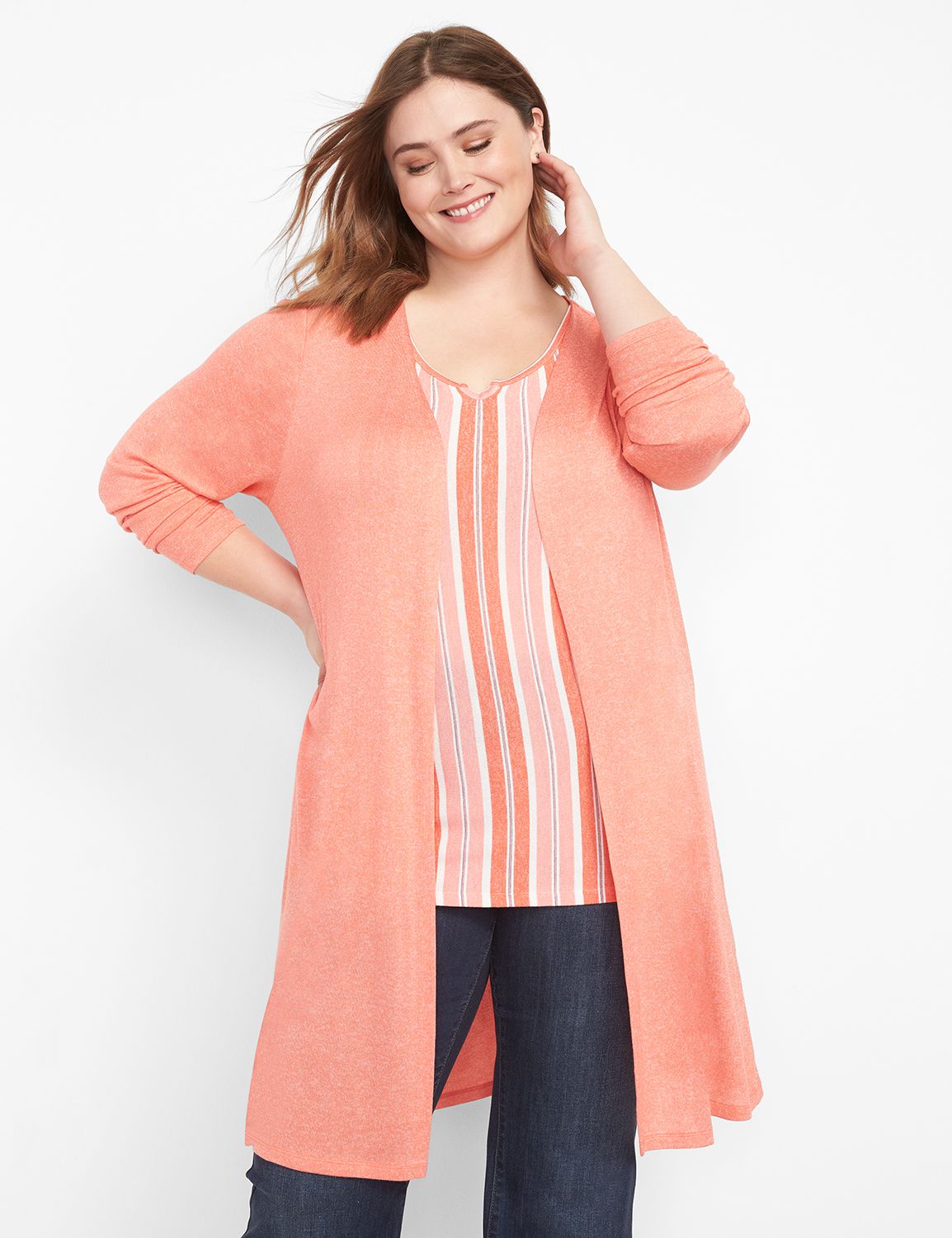 Long Sleeve Open Front Hacci Duster Product Image 3