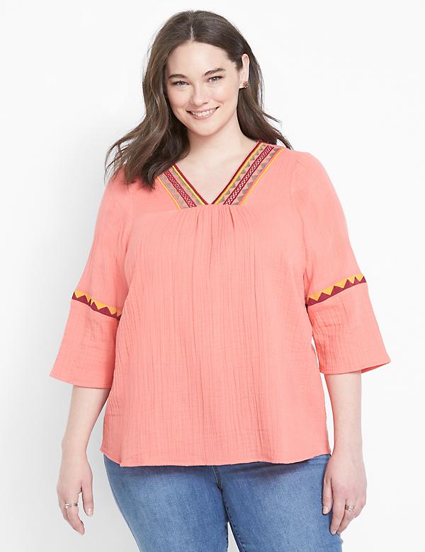 3/4-Sleeve Embroidered Blouse