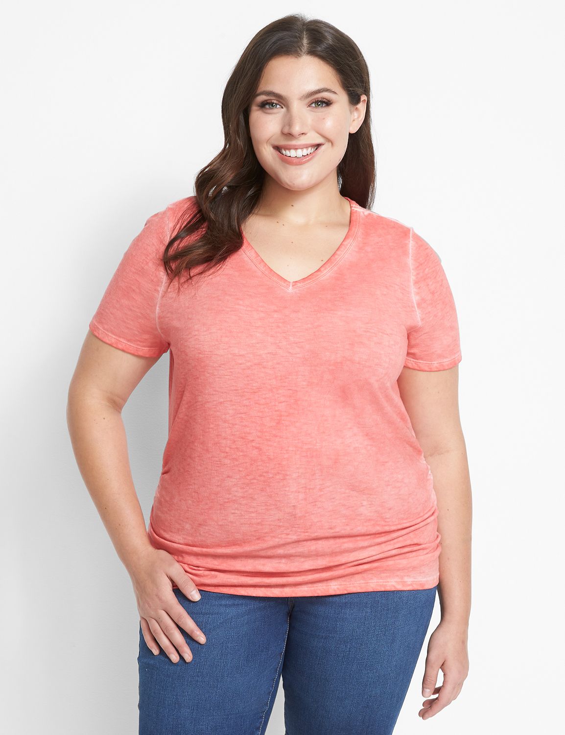 Classic V-Neck Ruched-Side Tee