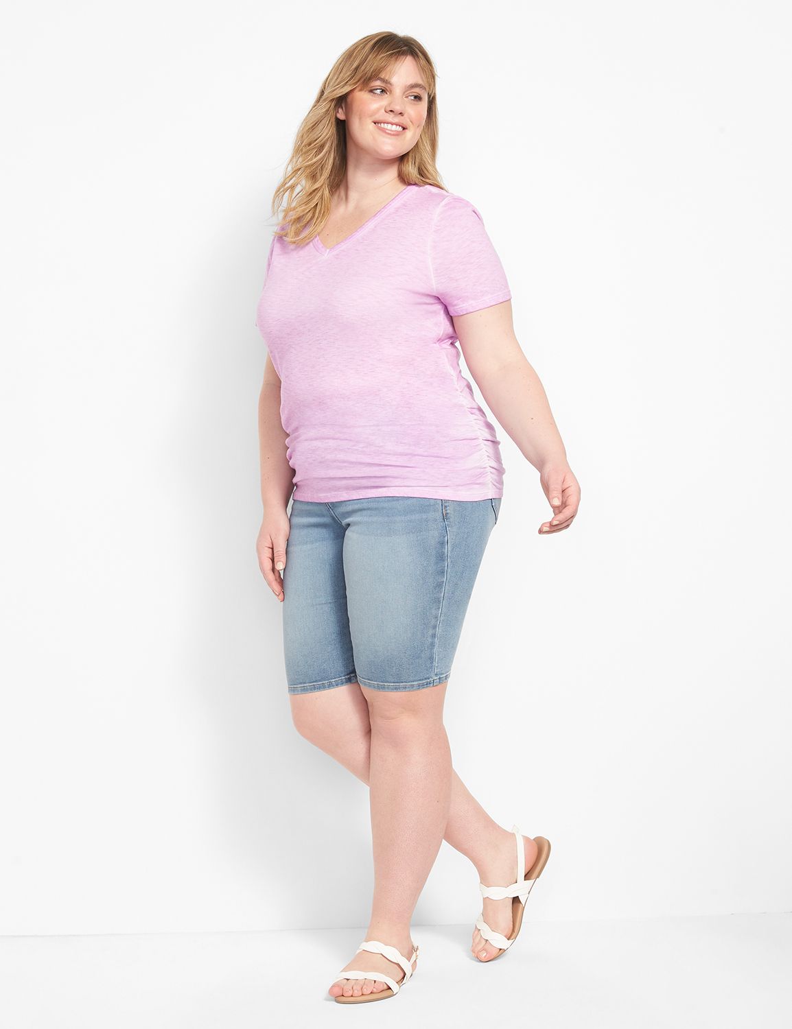 PLUS Ruched V Neck Short Sleeve Top main image 0