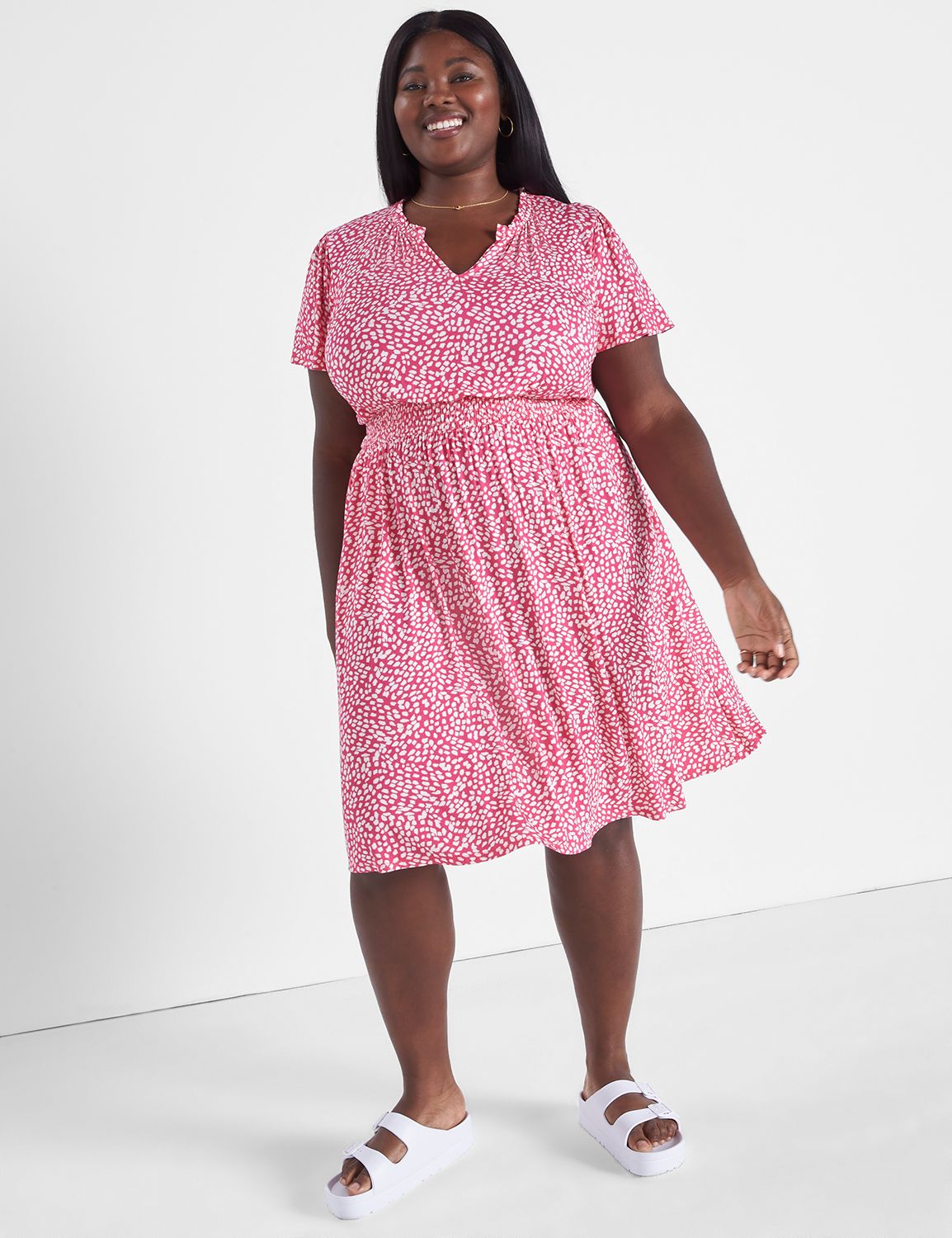 Flutter-Sleeve Smocked Waist Fit & Flare Dress