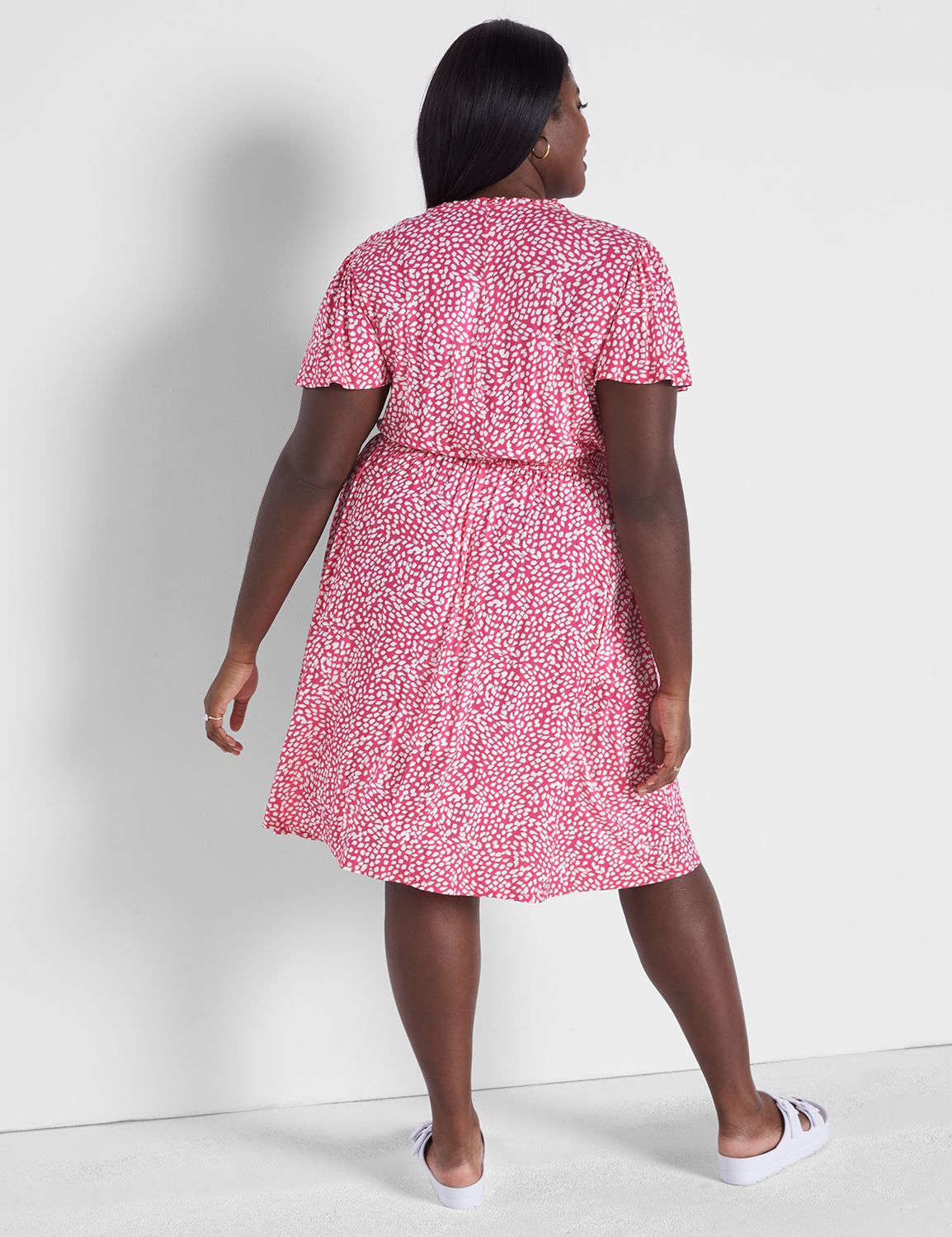 Flutter-Sleeve Smocked Waist Fit & Flare Dress