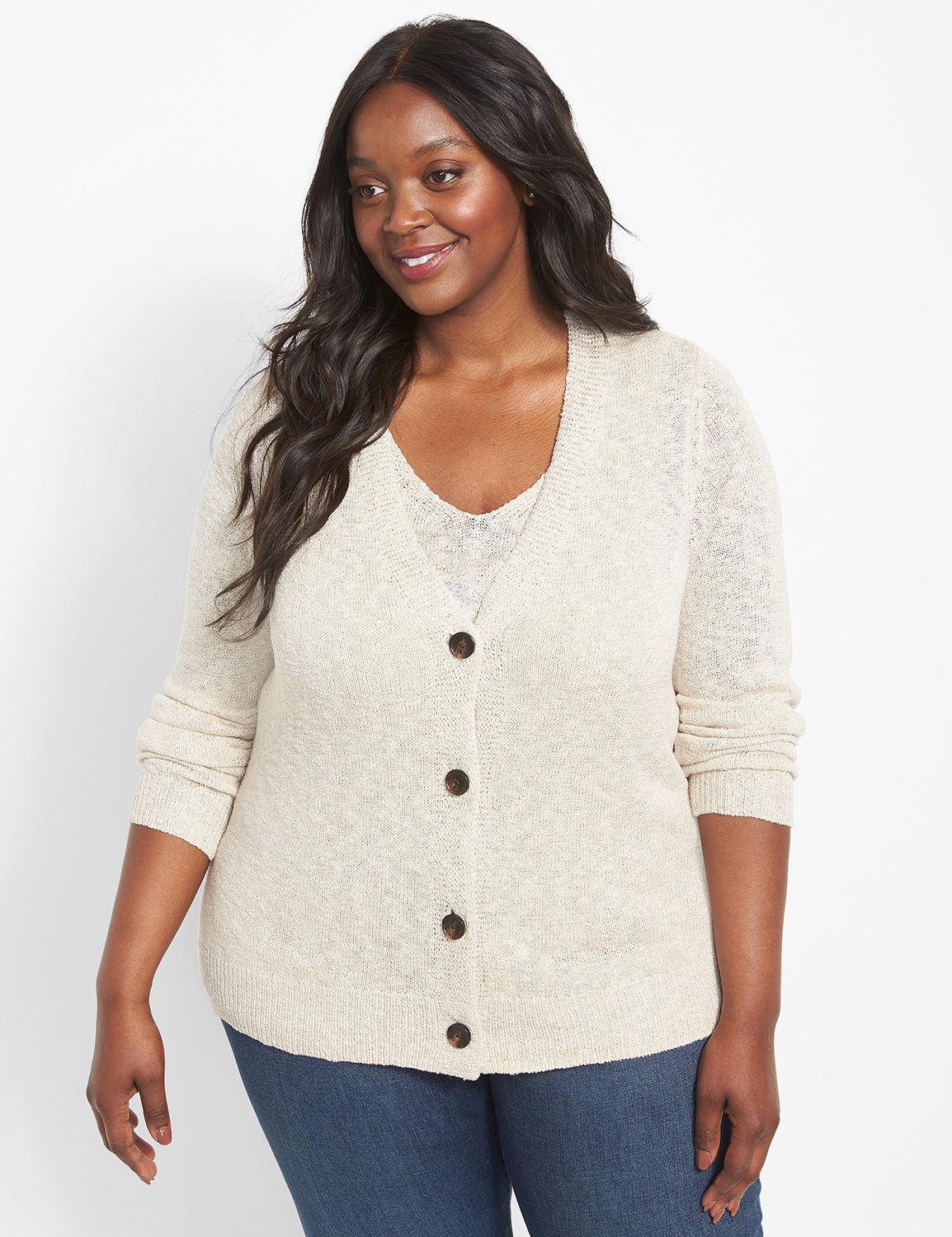 Cherry Button-Front Long Sleeve Cardigan