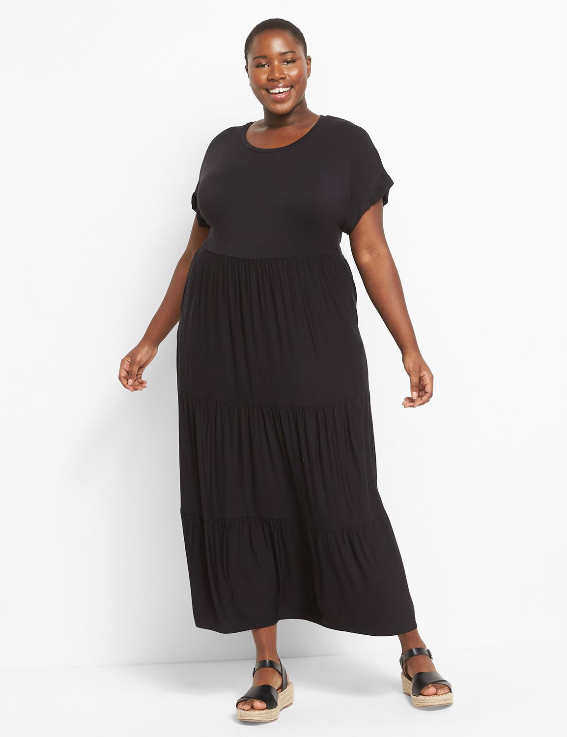 Short-Sleeve Tiered Maxi Dress