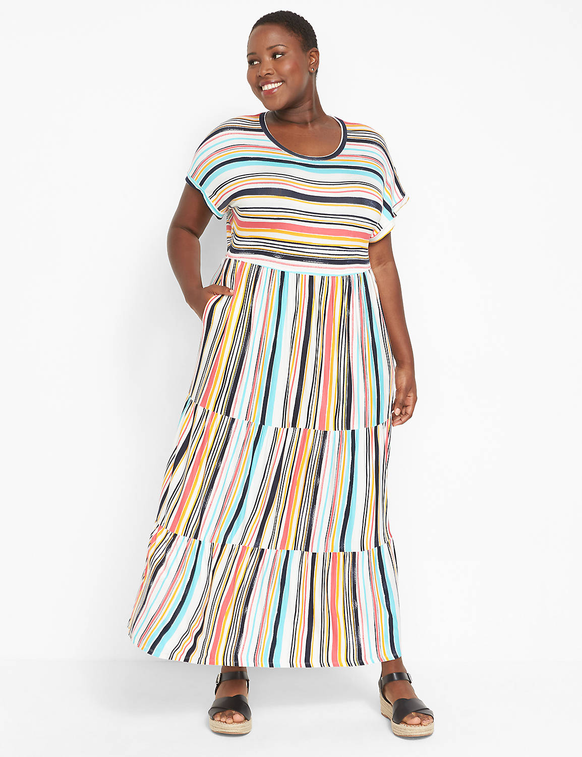 Short-Sleeve Tiered Maxi Dress | LaneBryant