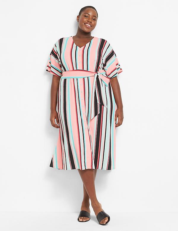 Perfect Dolman Sleeve Button-Front Belted Midi Dress