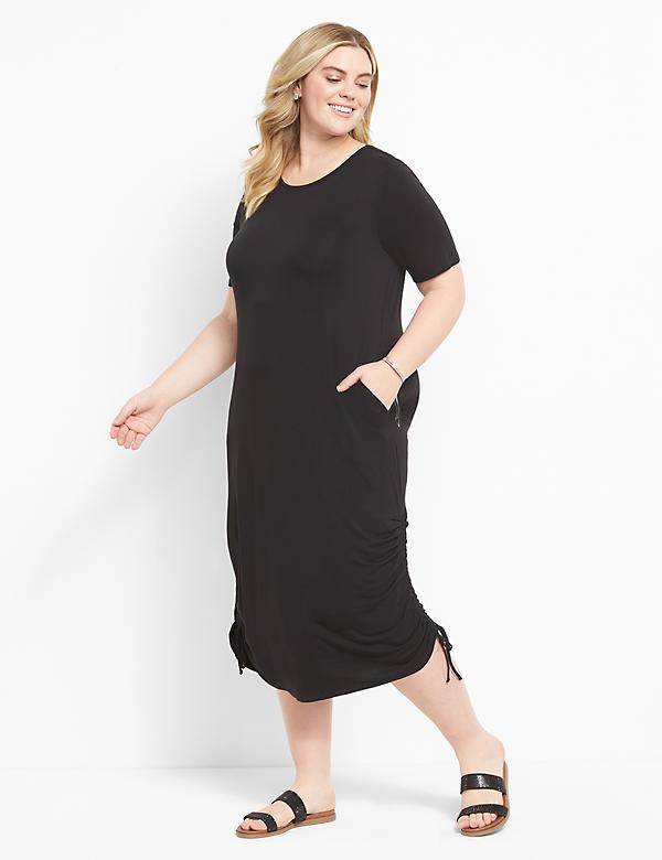 Perfect Sleeve Ruched-Side Midi Dress