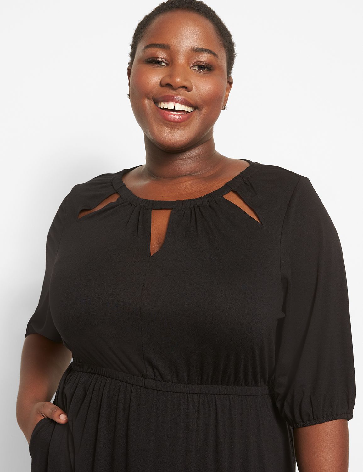 Cutout Beaded Neckline Flare-Sleeve Dress