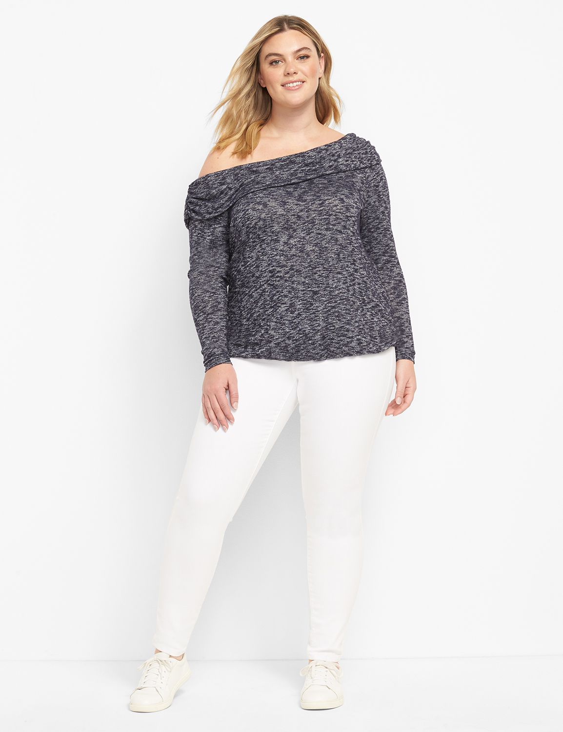 Long Sleeve Single Shoulder Knit To Product Image 3