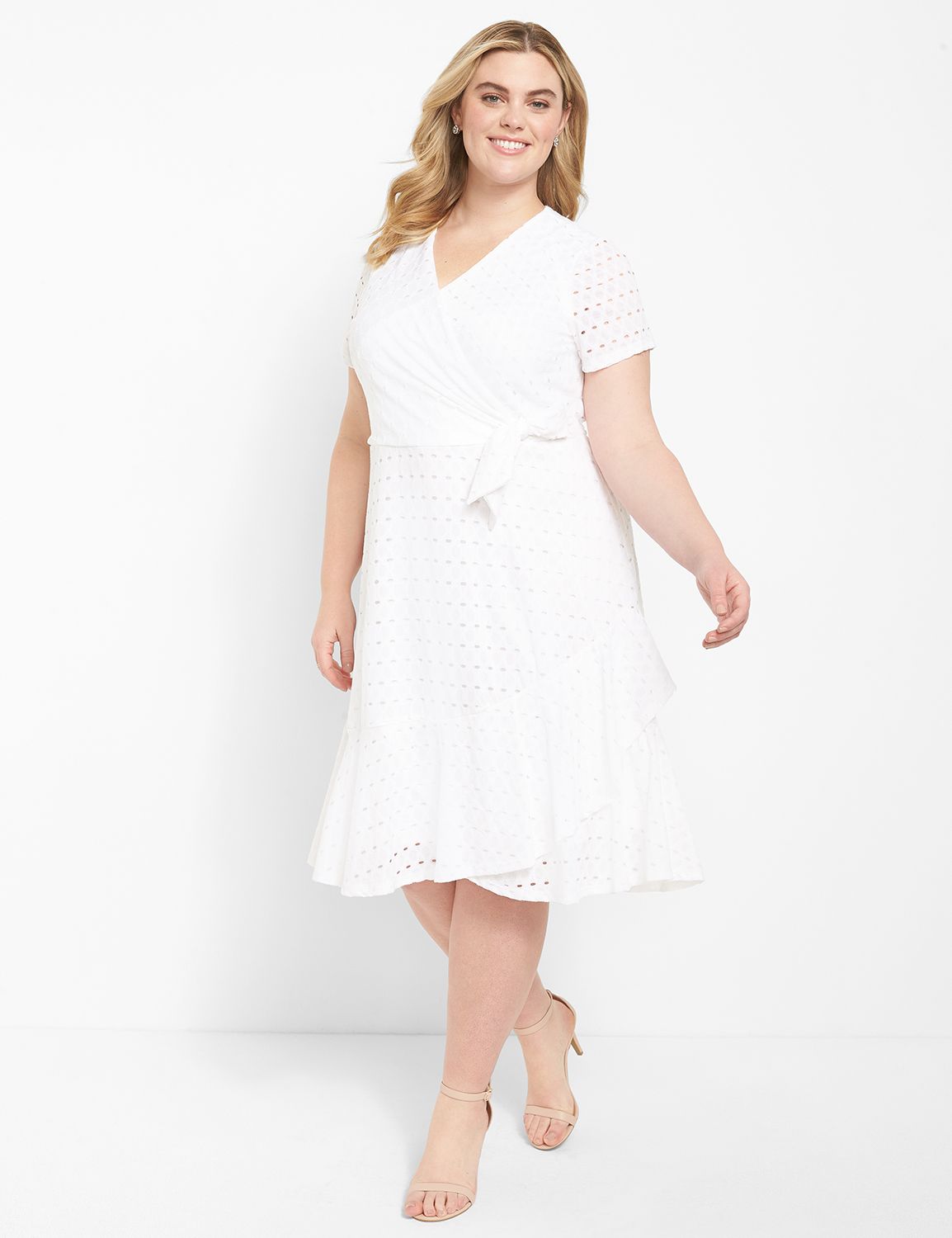 Ruffle-Hem Eyelet Fit & Flare Dress