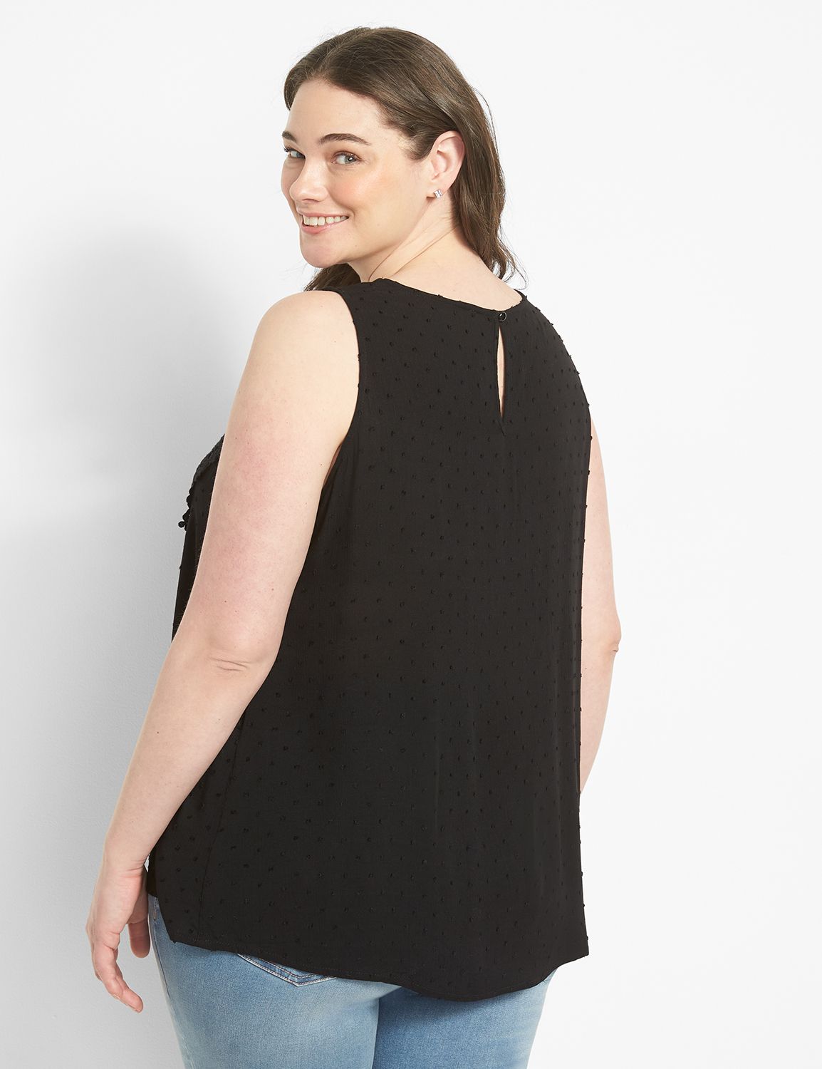 Sleeveless Crew Neck Crochet Yoke T Product Image 2