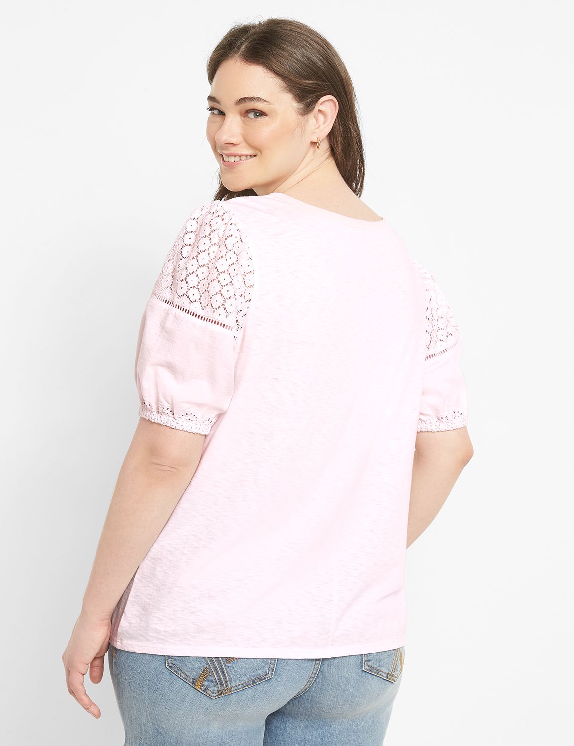 Short Puff Sleeve Crew Neck Tee Wit Product Image 2