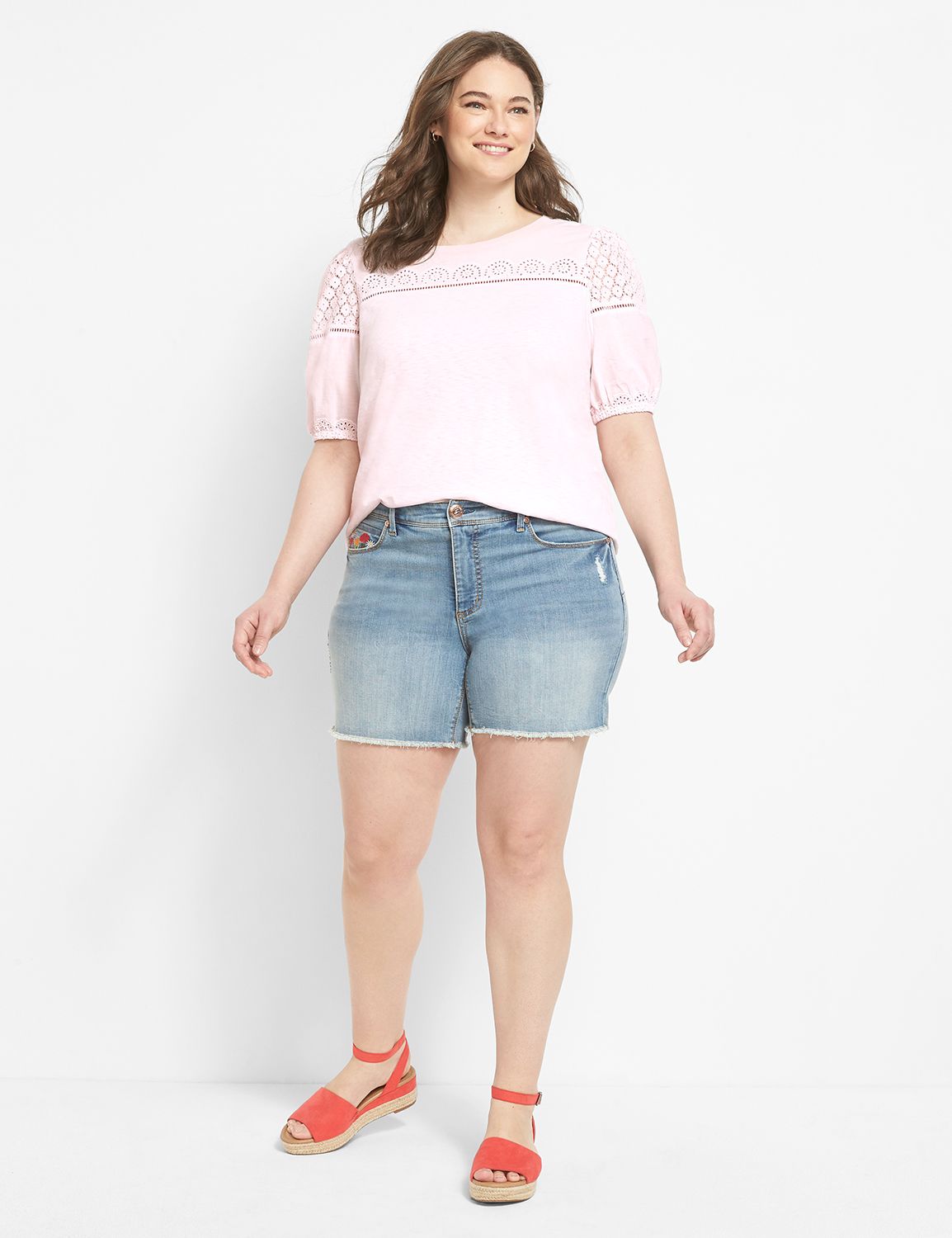 Short Puff Sleeve Crew Neck Tee Wit Product Image 3