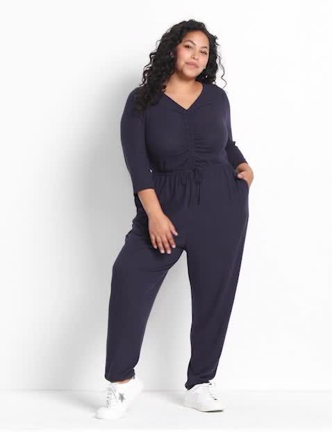 3/4  sleeve Ruched CF V Neck Jumpsu image number 0