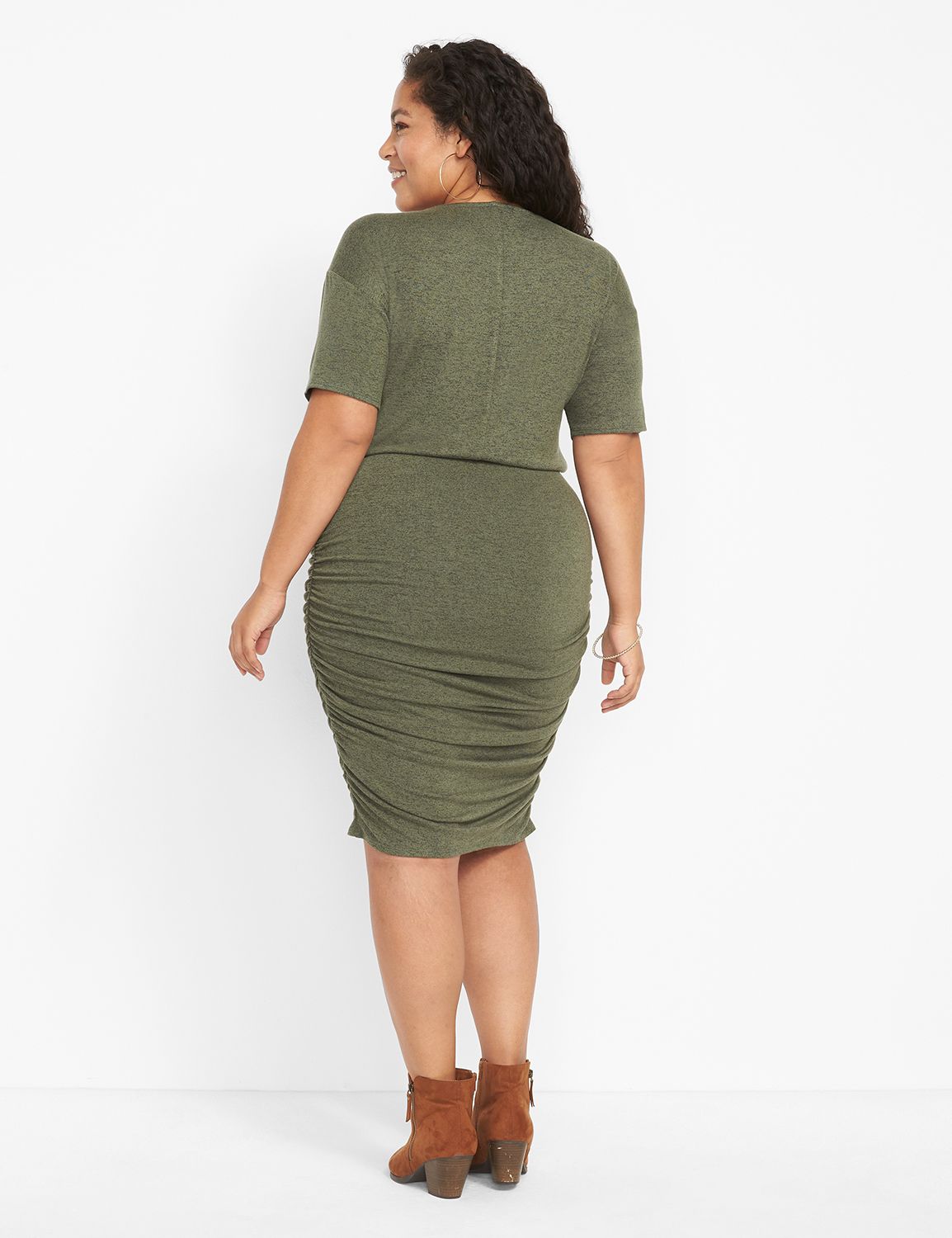 Elbow Sleeve Mock Neck Side Ruched Product Image 2