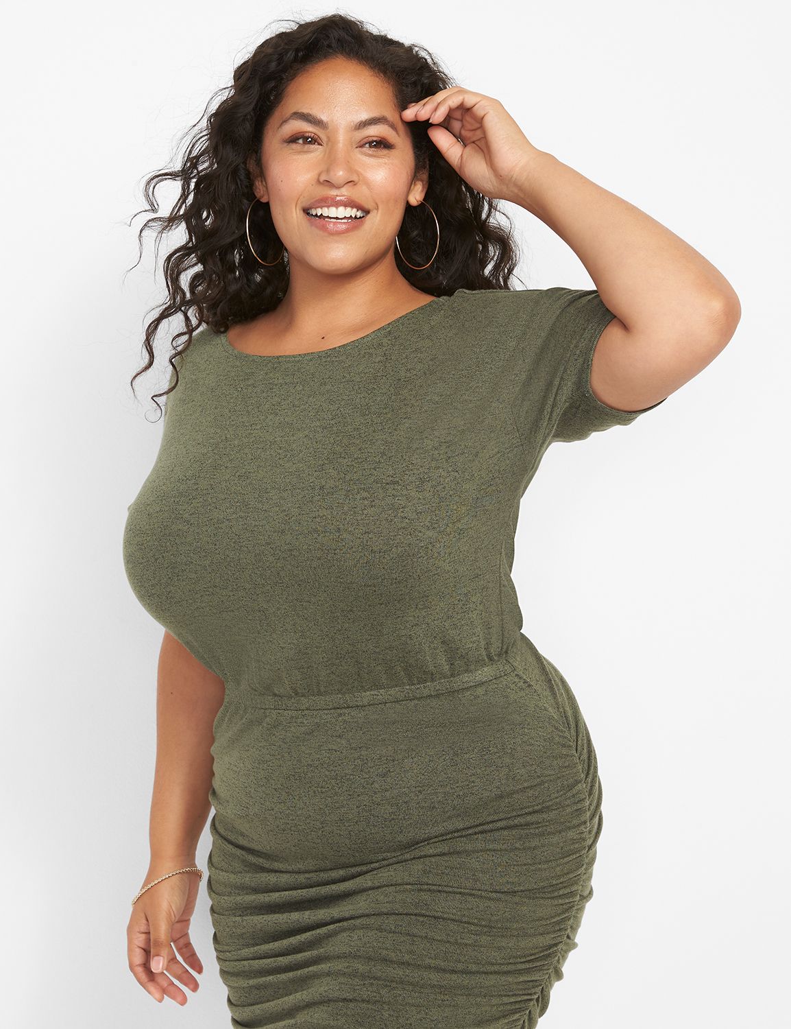 Elbow Sleeve Mock Neck Side Ruched Product Image 3