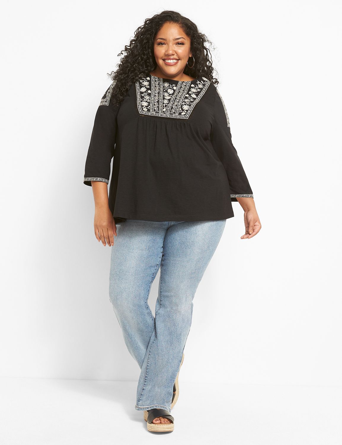 Boatneck banded 3/4 sleeve single layer top main image 0
