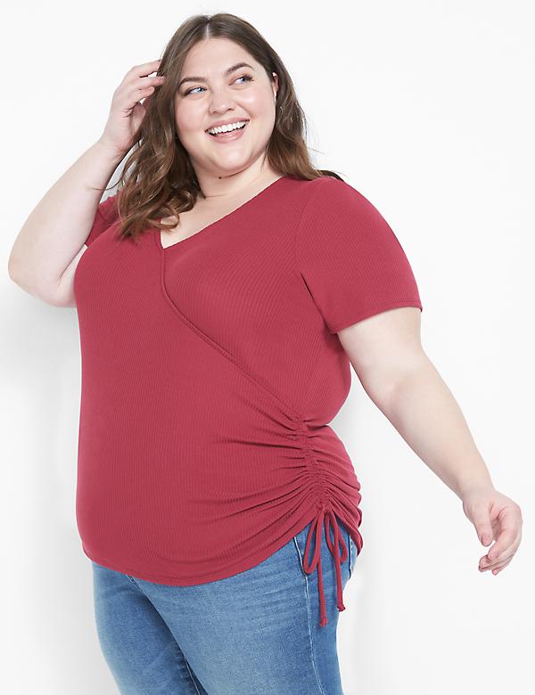 Faux-Wrap Tee With Side Drawstring