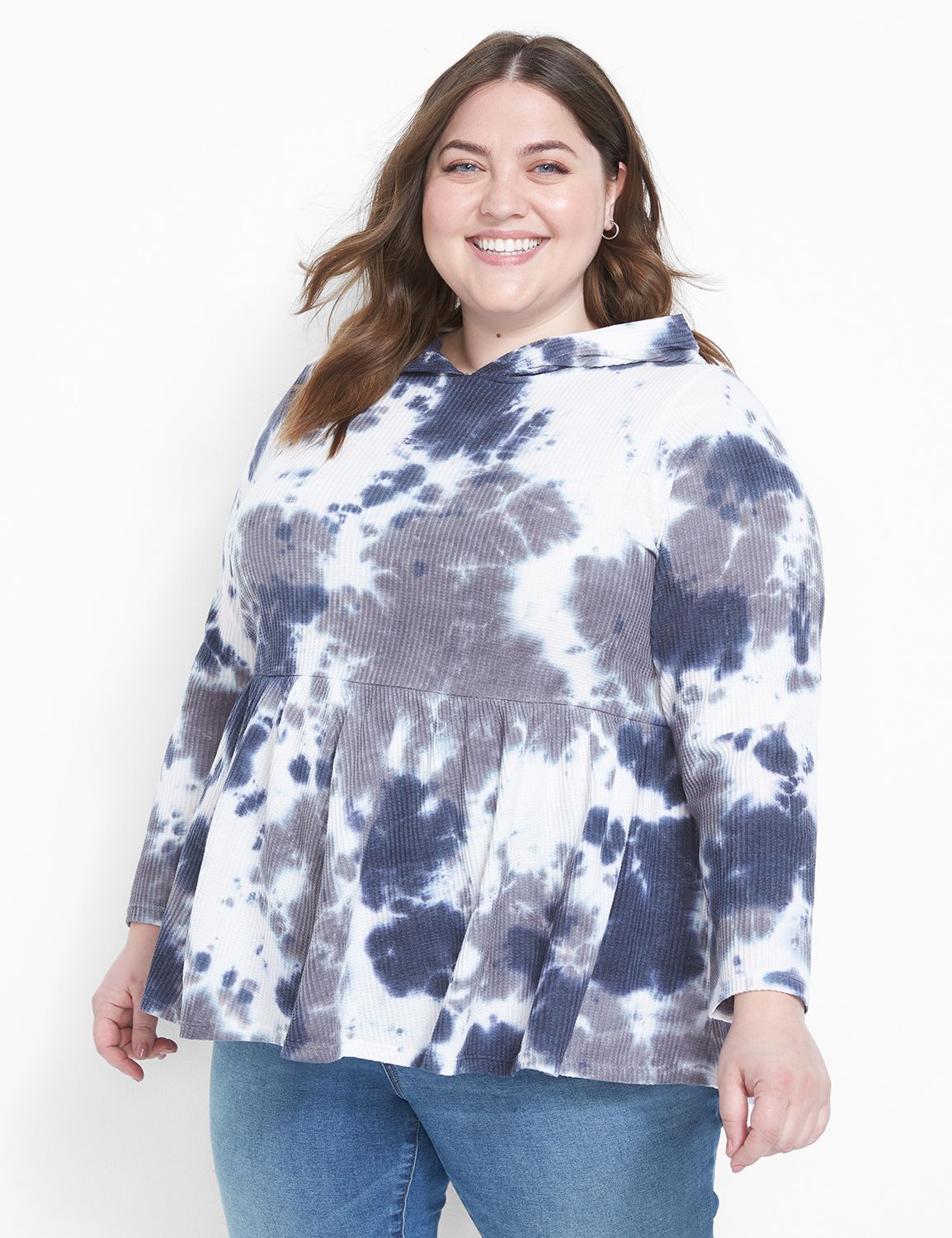 Long Sleeve Hooded Babydoll Top In Product Image 1