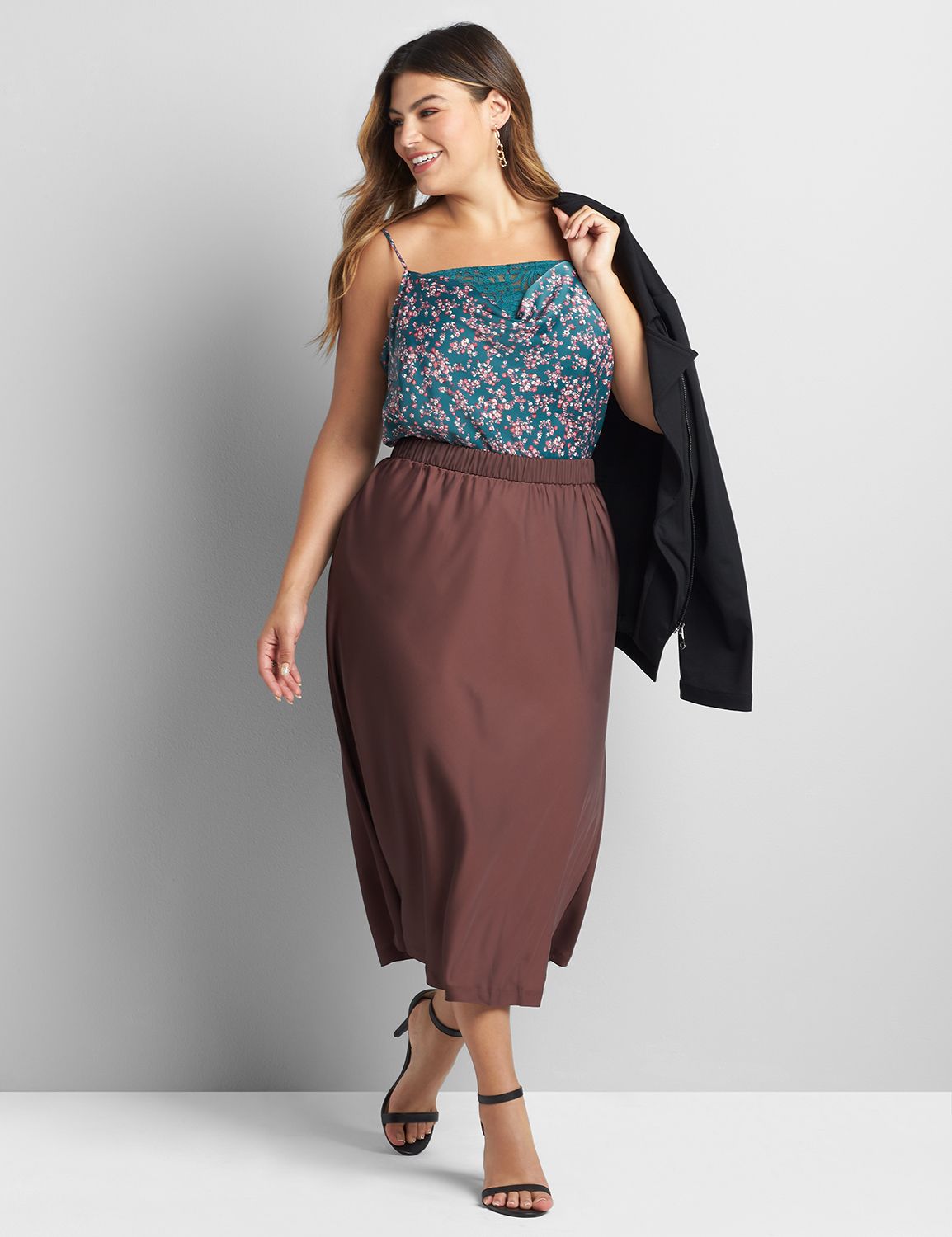 Satin Slip Skirt 1120196:PANTONE Bitter Chocolate:14 Product Image 1