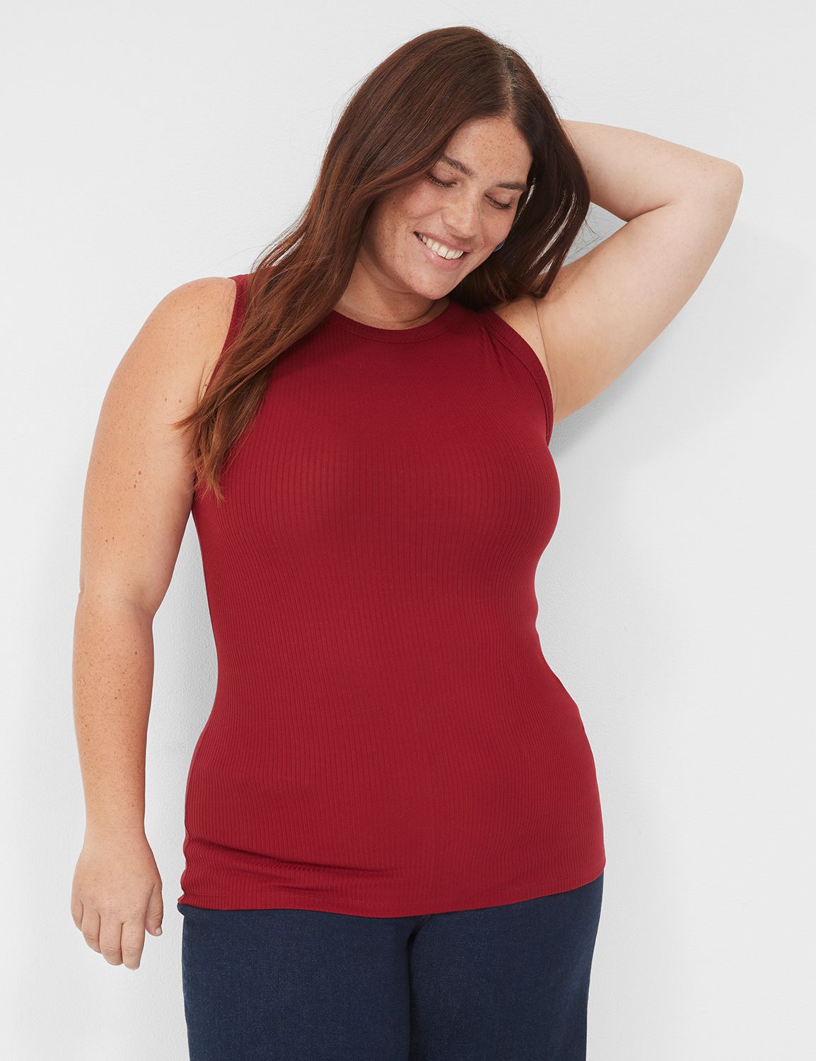 Fitted High-Neck Ribbed Tank