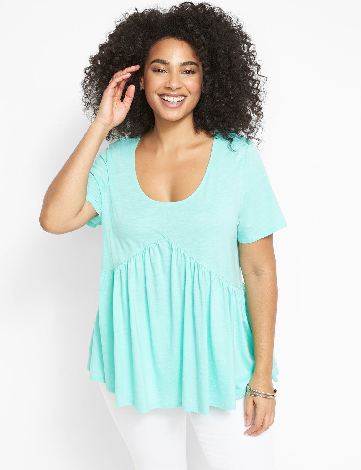 Short Sleeve Scoop Neck Babydoll Te Product Image 1