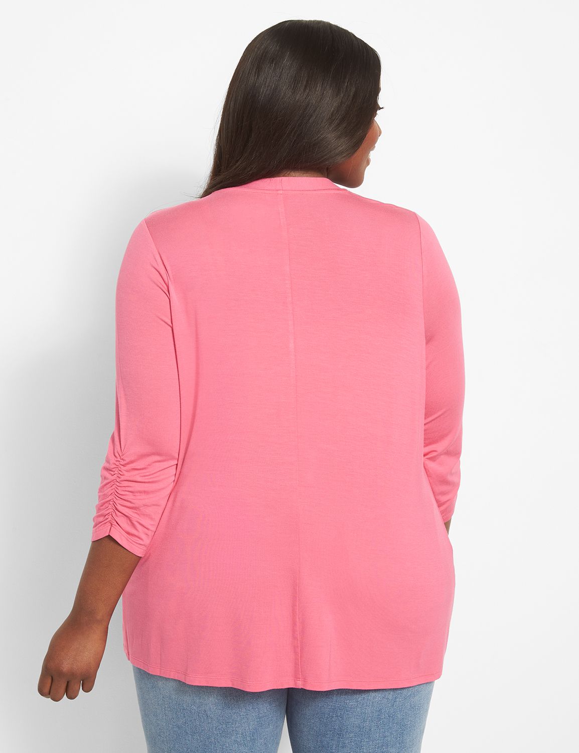 Classic 3/4 Ruched-Sleeve Open-Front Overpiece