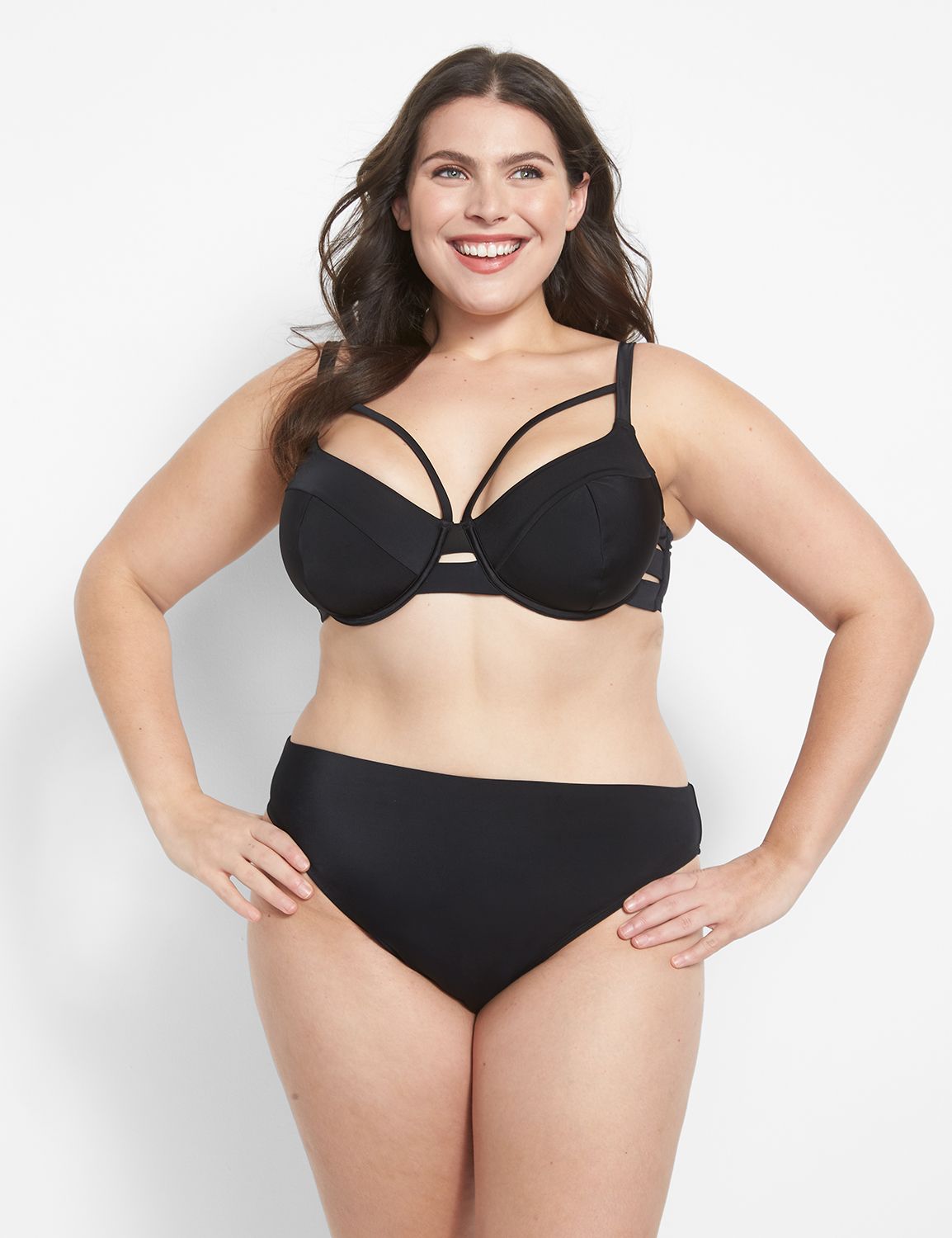 Lane Bryant Underwire Balconette Swim Bikini Top 42C Black