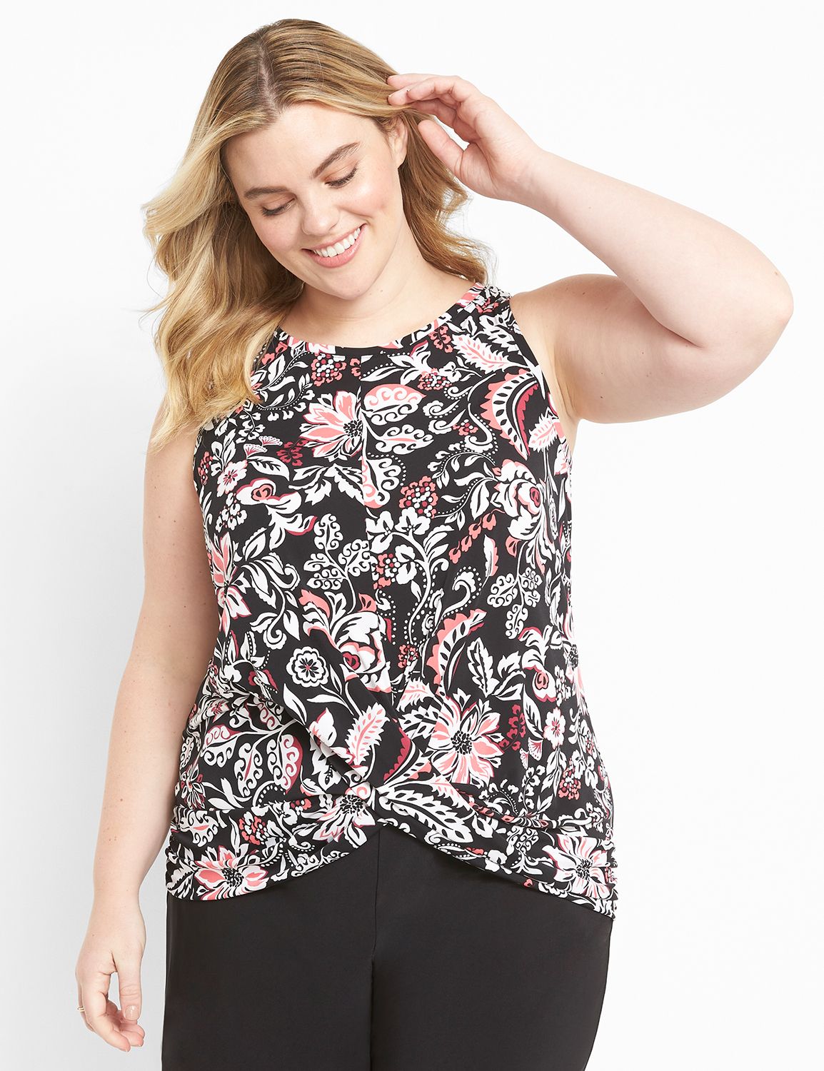 Sleeveless Crew Neck Twist Front Ta Product Image 1