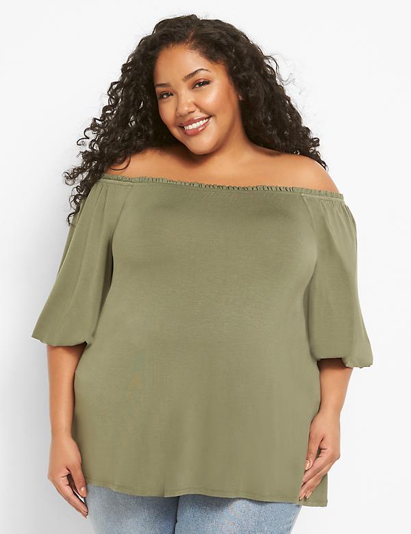 Puff-Sleeve Off-The-Shoulder Swing Top 